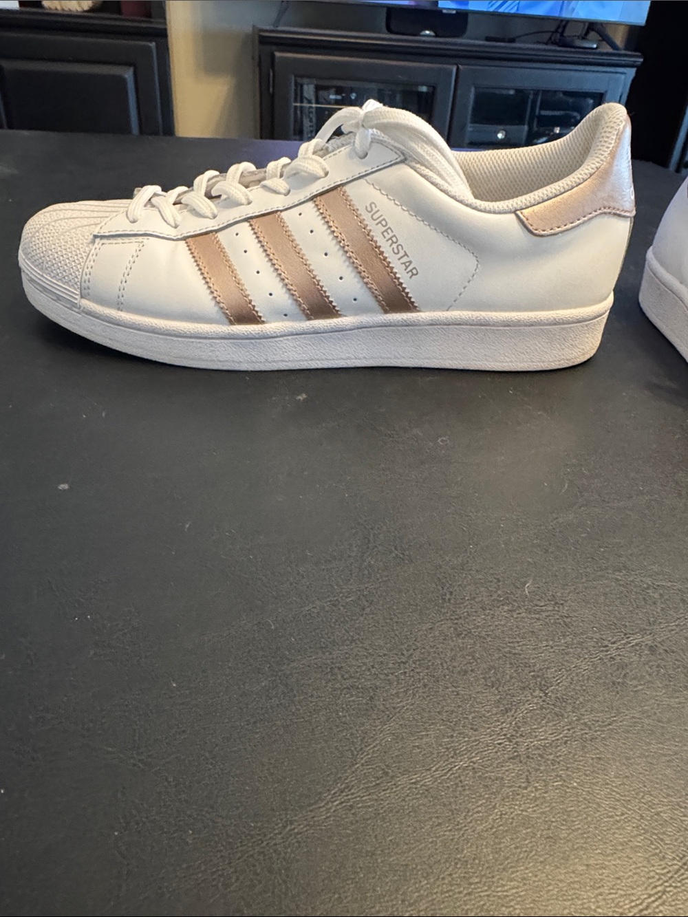 adidas White Sneakers with Metallic Rose Accents